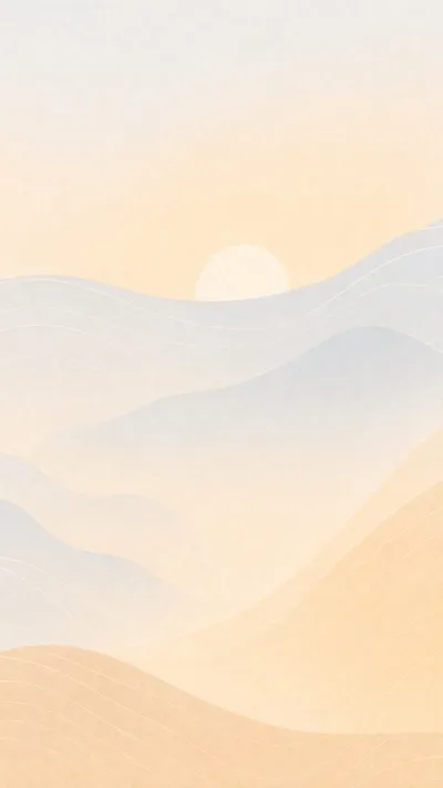 A pale sun over soft blue and cream hills