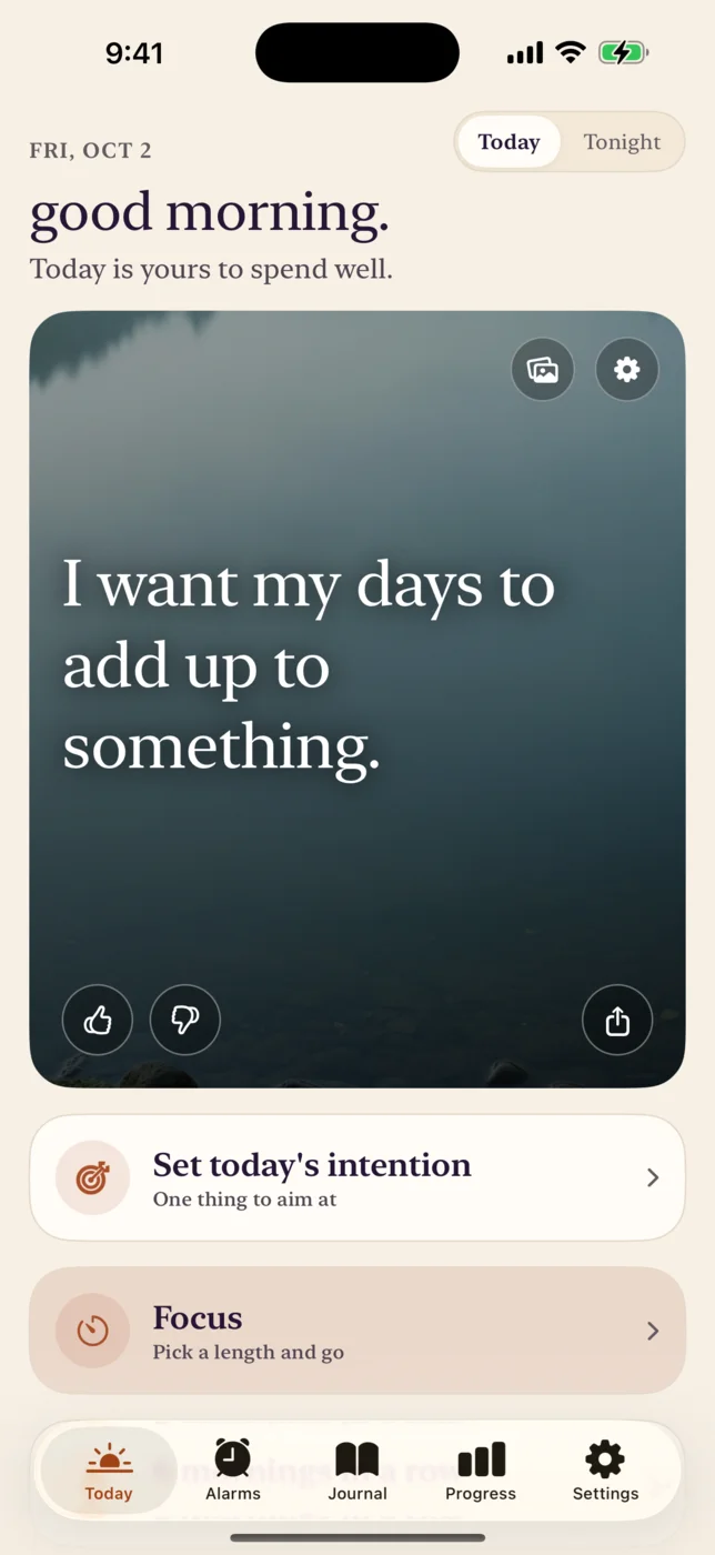 The Today screen in the morning